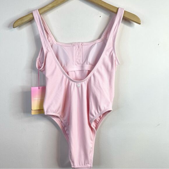 Stoney Clover x Target Pink Ribbed One Piece Cheeky High Leg Swimsuit XS 0 2 new - Picture 6 of 14